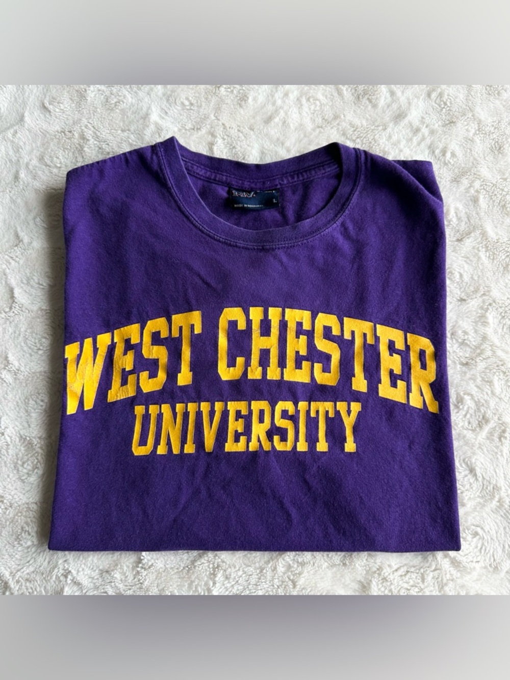 Vintage West Chester Shirt Tee Mens Large Purple Golden Rams WCU Spell Out Vtg